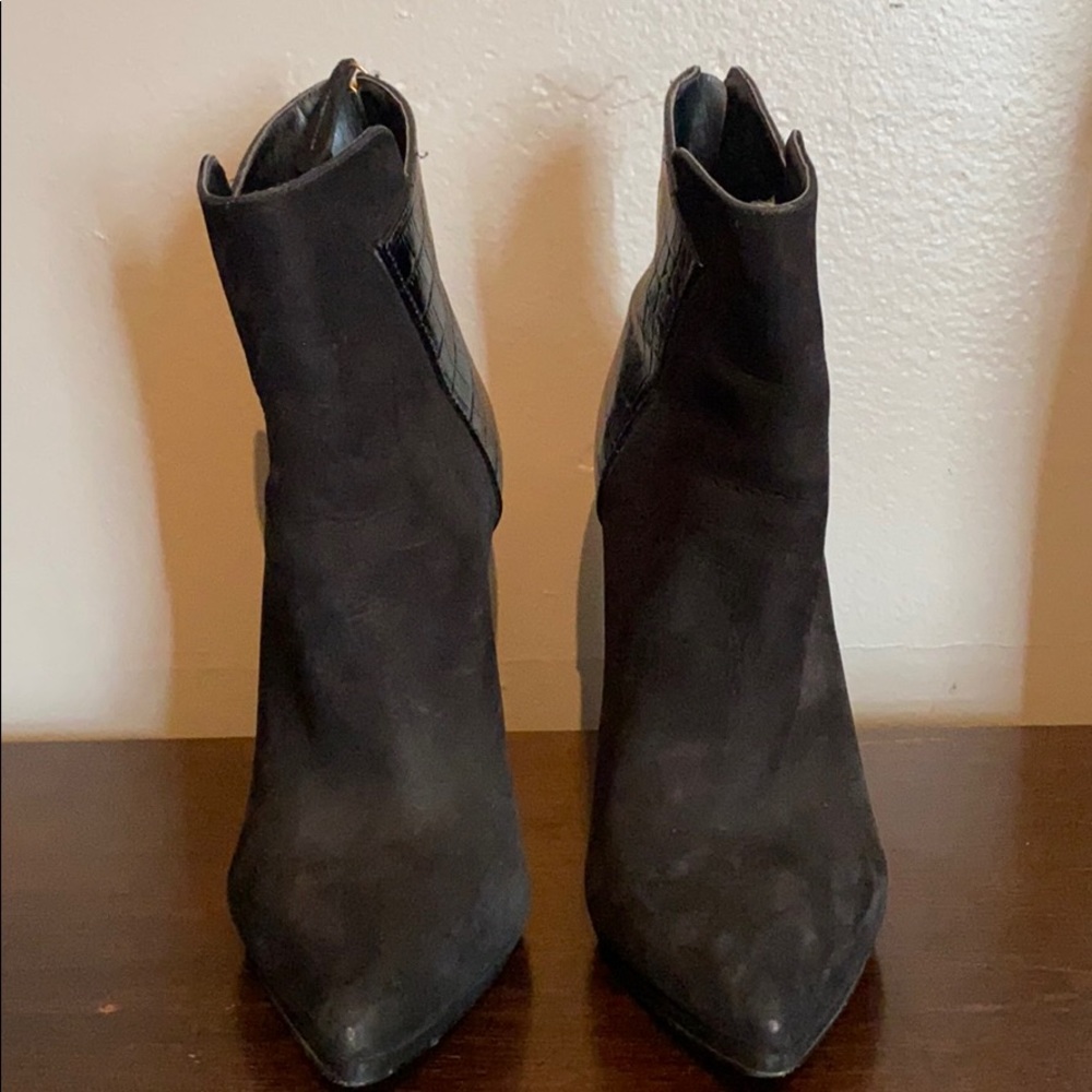 Black & crocodile heel booties
